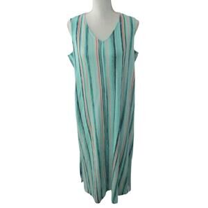 Denim & Co. Naturals Women's Blue Striped Sleeveless Stretch Maxi Dress Size L.
